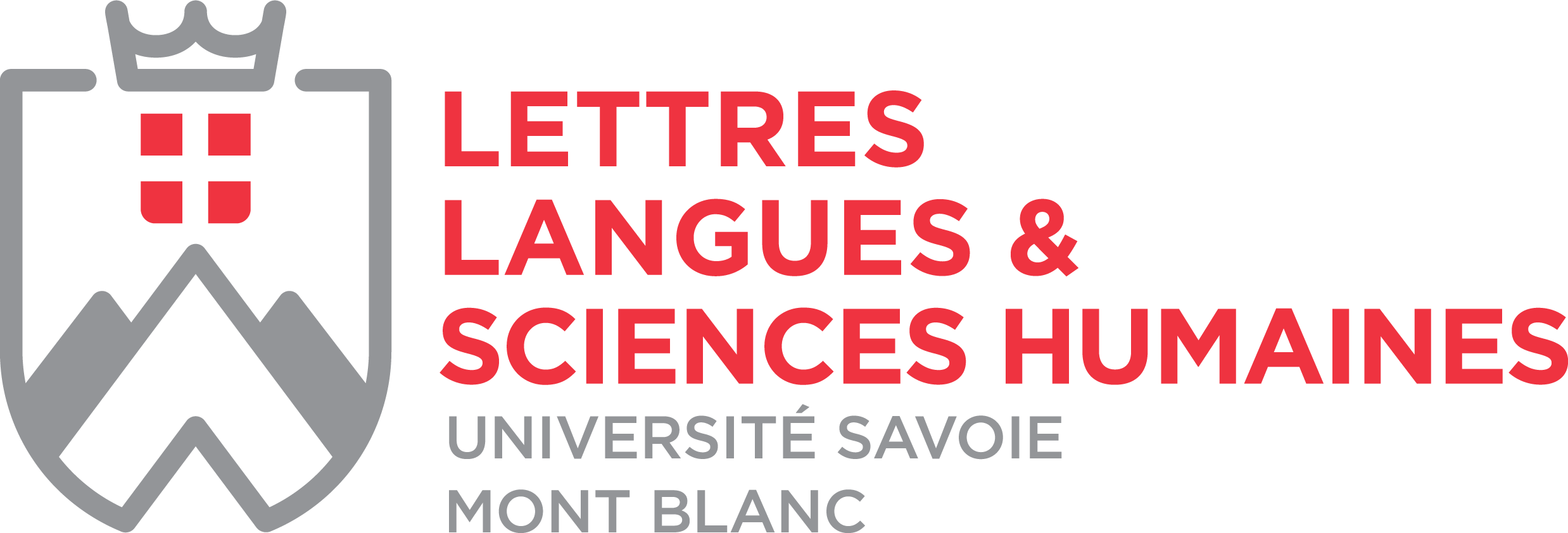 Logo rouge et gris de la composante Lettres, Langues et Sciences Humaines (LLSH)
