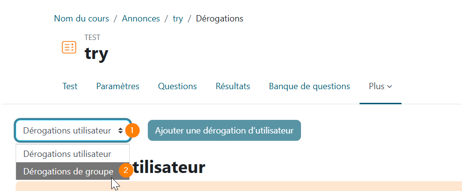 Sélectionner "dérogations de groupe" à la place de "dérogations utilisateurs". 